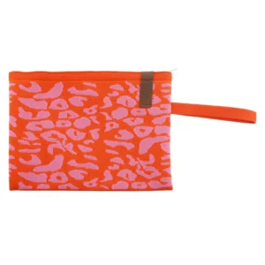 Kosmetiktasche Billie – Rosa Leopardenprint auf Rot