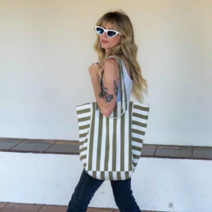 Tote Bag oliv gestreift