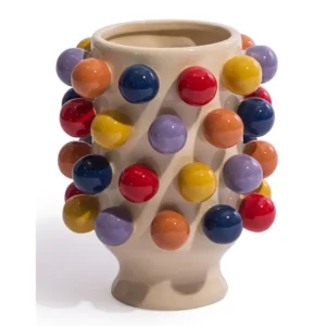 Keramikvase mit farbgien Pom Poms