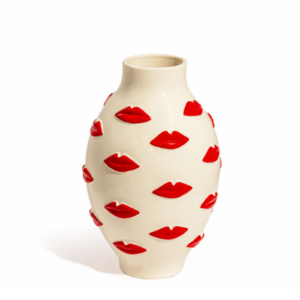 Keramikvase gross mit roten Lippen