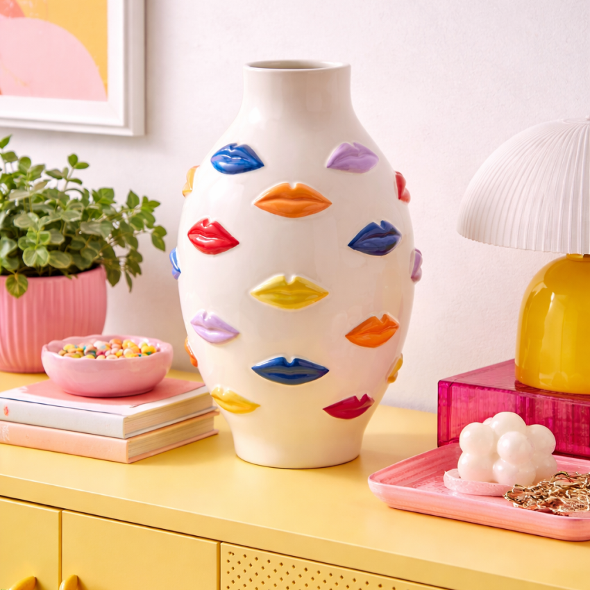 Keramikvase mit farbigen Lippen